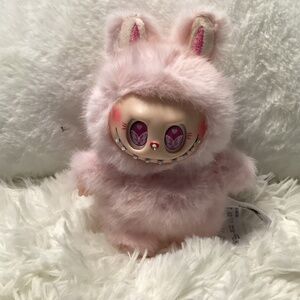 Labubu Look Alike Doll With Sequined Teeth, Tail, Wings, Color Pink